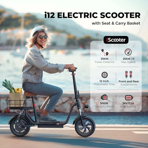 iScooter i12 500W Offroad Elektroroller 12 Zoll City E-Scooter 36V 7.5AH 25KM/H – Bild 6
